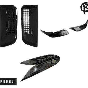 Defender L663 6 Piece Gloss Black Styling Pack - Front Canards, Side + Bonnet Vents