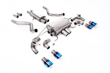 SSXLR113-704 - Defender 90 V8 2021+ Milltek Performance Exhaust - Particulate Filter-back - OPF/GPF Back Resonated Valved System with Quad GT-90 Burnt/Blue Titanium Trims