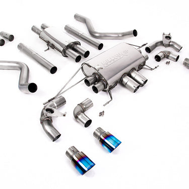 SSXLR123-694 Defender 110 V8 2021+ Milltek Performance Exhaust - Particulate Filter-back - OPF/GPF Back Resonated Valved System with Quad GT-90 Burnt/Blue Titanium Trims