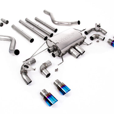 SSXLR128-689 Defender 110 V8 2021+ Milltek Performance Exhaust - Particulate Filter-back - OPF/GPF Back Non-Resonated Valved System (Louder) with Quad GT-90 Burnt/Blue Titanium Trims